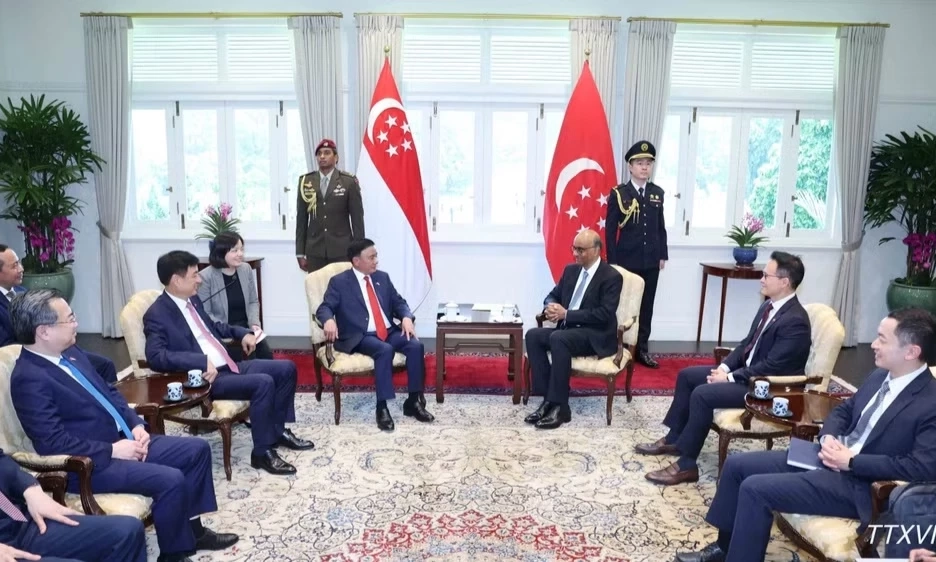 Thường trực Ban B&iacute; thư Trần Cẩm T&uacute; hội kiến Tổng thống Singapore Tharman Sanmugaratnam