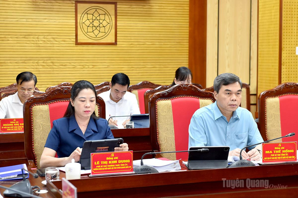 Các đồng chí Thường trực Tỉnh ủy tại cuộc họp.