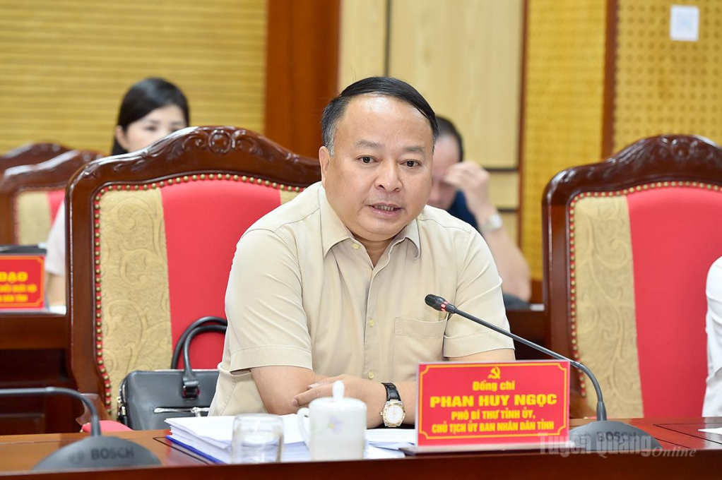 Chủ tịch UBND tỉnh Phan Huy Ngọc phát biểu ý kiến tại cuộc họp.