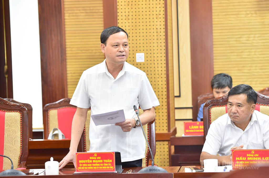 Đồng chí Phó Chủ tịch Thường trực UBND tỉnh Nguyễn Mạnh Tuấn phát biểu tại cuộc họp.