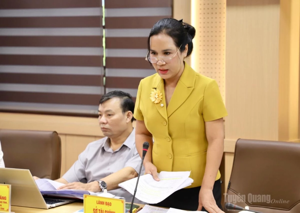 Giám đốc Sở Tài chính Phạm Kiều Vân báo cáo tổng hợp tiến độ giải ngân các nguồn vốn.