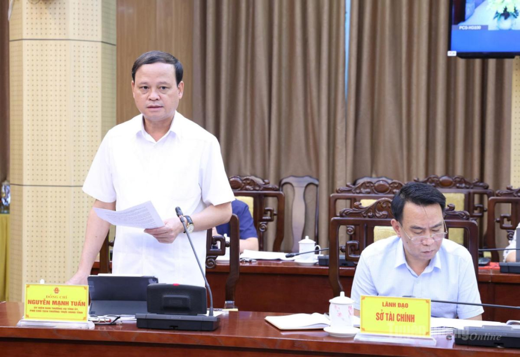Đồng chí Nguyễn Mạnh Tuấn, Ủy viên Ban Thường vụ Tỉnh ủy, Phó Chủ tịch Thường trực UBND tỉnh phát biểu tại cuộc họp.