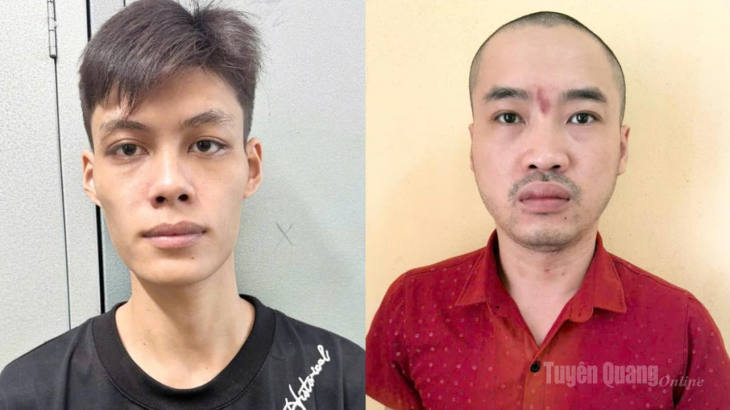 Từ trái qua phải là hai đối tượng Bùi Văn Đức và Hoàng Lý Hùng.