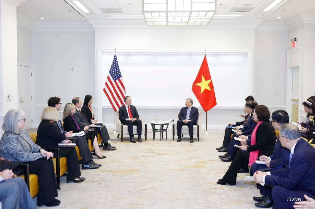 Tổng Bí thư Tô Lâm tiếp Trưởng đại diện Thương mại Hoa Kỳ Jamieson Greer, tại thủ đô Washington D.C, ngày 19/2/2026. (Ảnh: TTXVN)  