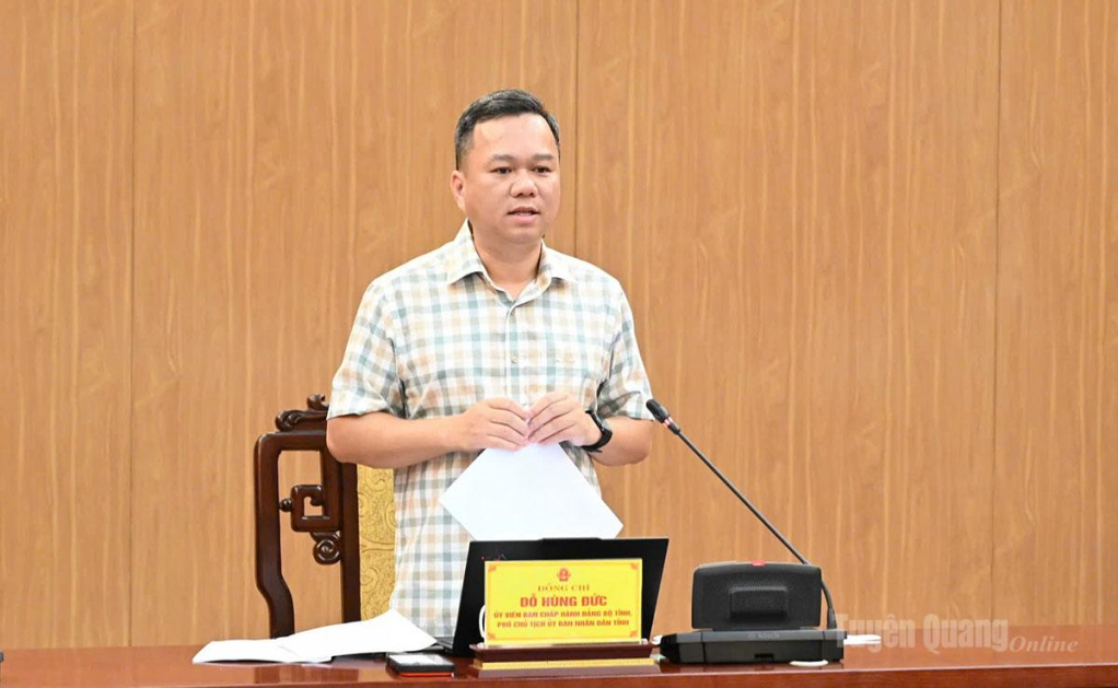 Đồng chí Đỗ Hùng Đức, Ủy viên Ban Chấp hành Đảng bộ tỉnh, Phó Chủ tịch UBND tỉnh phát biểu kết  luận cuộc họp.