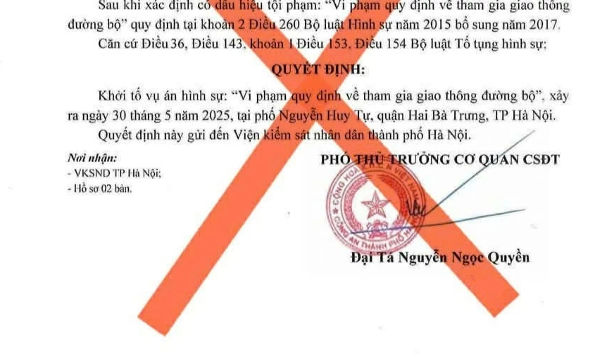 Cảnh b&aacute;o văn bản giả mạo li&ecirc;n quan l&atilde;nh đạo C&ocirc;ng an th&agrave;nh phố H&agrave; Nội