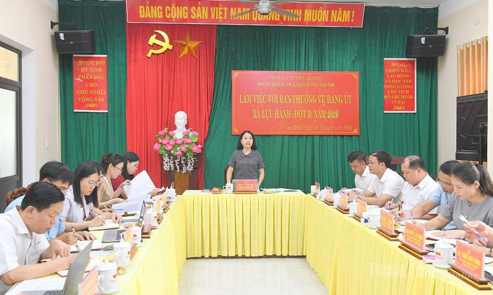 Đo&agrave;n kiểm tra, gi&aacute;m s&aacute;t của Ban Thường vụ Tỉnh ủy l&agrave;m việc với Ban Thường vụ Đảng ủy c&aacute;c x&atilde;