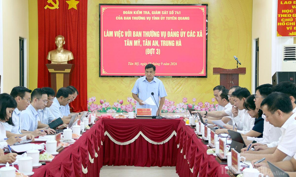 Đo&agrave;n c&ocirc;ng t&aacute;c 741 của Ban Thường vụ Tỉnh ủy l&agrave;m việc với Ban Thường vụ Đảng ủy c&aacute;c x&atilde; T&acirc;n Mỹ, T&acirc;n An, Trung H&agrave;