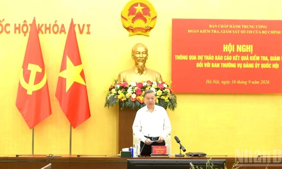 [Ảnh] Tổng B&iacute; thư, Chủ tịch nước T&ocirc; L&acirc;m chủ tr&igrave; Hội nghị th&ocirc;ng qua kết quả kiểm tra gi&aacute;m s&aacute;t đối với Ban Thường vụ Đảng ủy Quốc hội