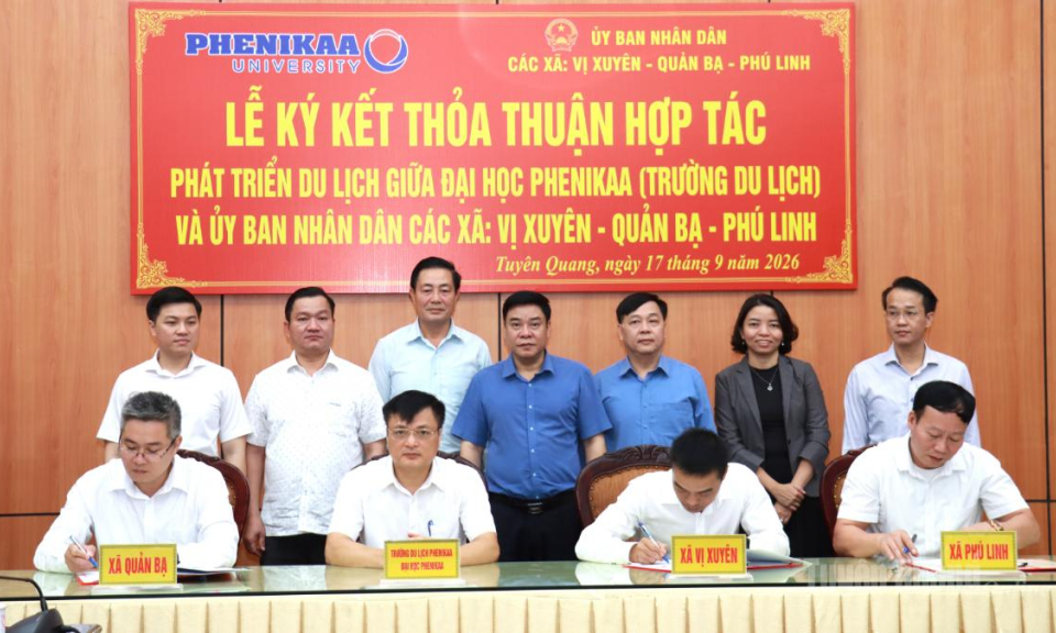 K&yacute; kết thỏa thuận hợp t&aacute;c ph&aacute;t triển du lịch giữa Đại học Phenikaa với c&aacute;c x&atilde; Vị Xuy&ecirc;n, Ph&uacute; Linh v&agrave; Quản Bạ