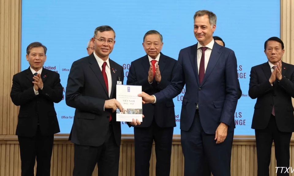 [Ảnh] Tổng B&iacute; thư, Chủ tịch nước T&ocirc; L&acirc;m dự lễ trao văn kiện, thỏa thuận hợp t&aacute;c với c&aacute;c cơ quan của Li&ecirc;n hợp quốc