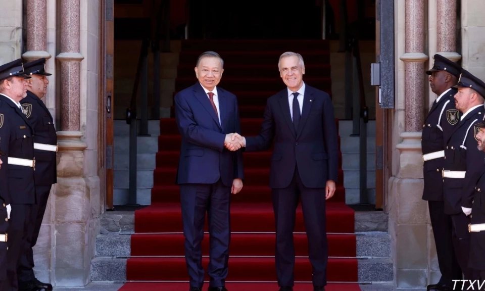[Ảnh] Thủ tướng Canada Mark Carney đ&oacute;n, hội đ&agrave;m với Tổng B&iacute; thư, Chủ tịch nước T&ocirc; L&acirc;m