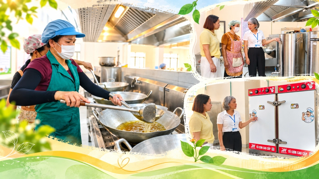 Khu vực bếp ăn hiện đại và sạch sẽ.