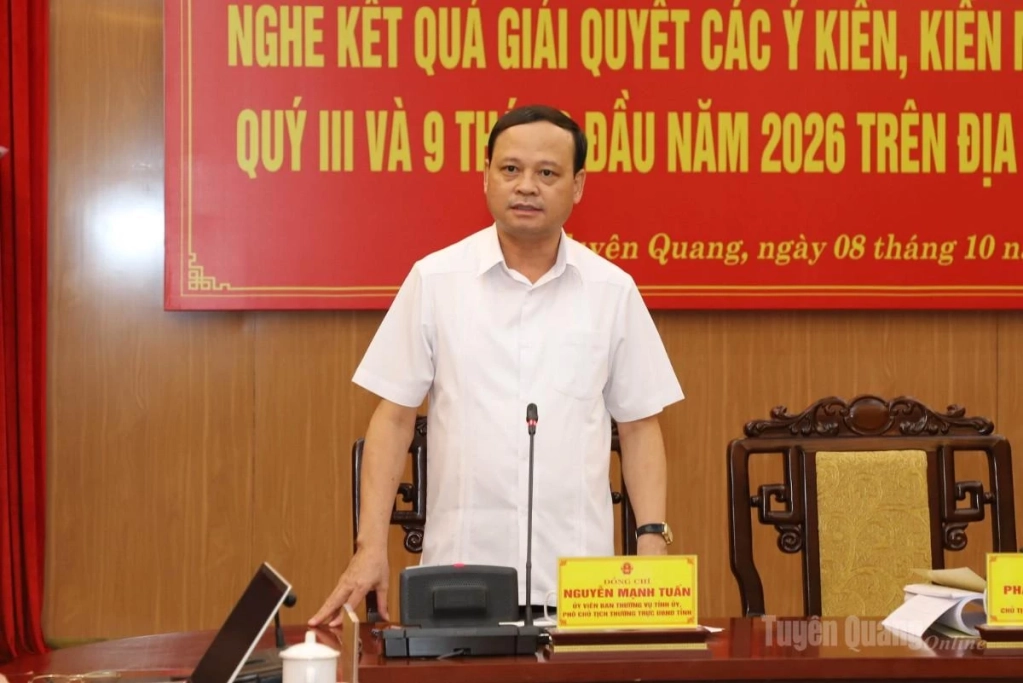 Phó Chủ tịch Thường trực UBND tỉnh Nguyễn Mạnh Tuấn phát biểu tại buổi làm việc.