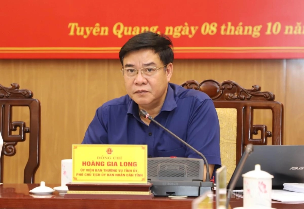 Phó Chủ tịch UBND tỉnh Hoàng Gia Long phát biểu tại buổi làm việc.