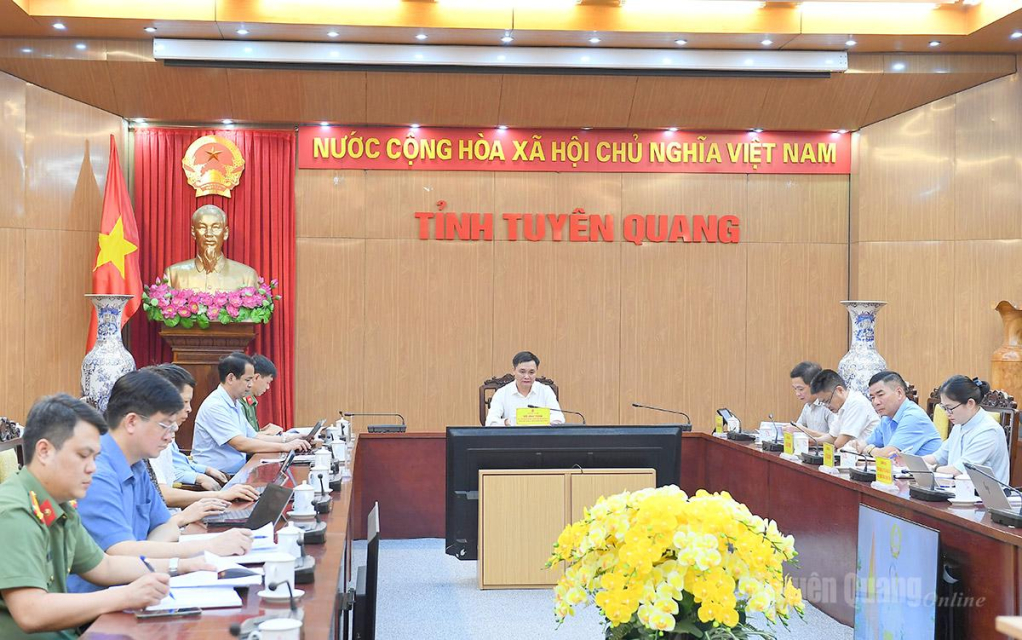 Đồng chí Phó Chủ tịch UBND tỉnh Đỗ Anh Tuấn và các đại biểu dự hội nghị tại điểm cầu tỉnh Tuyên Quang.