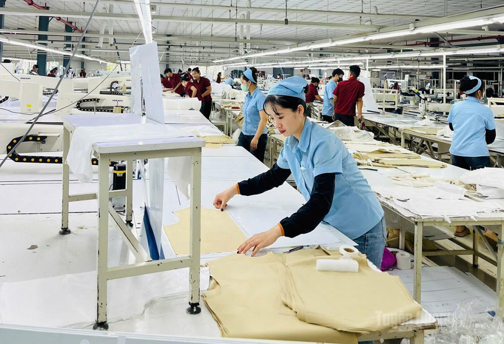 Công nhân Công ty TNHH MSA-YB, Khu công nghiệp Long Bình An sản xuất các đơn hàng xuất khẩu.