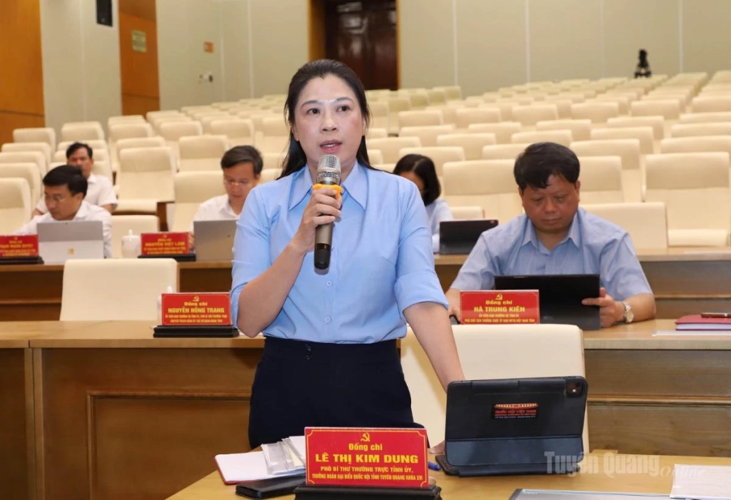 Phó Bí thư Thường trực Tỉnh ủy Lê Thị Kim Dung phát biểu tại hội nghị.