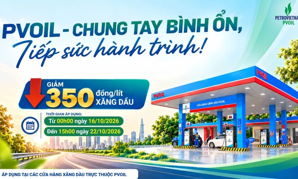 PVOIL giảm gi&aacute; 350 đồng/l&iacute;t xăng dầu tại 1.100 cửa h&agrave;ng tr&ecirc;n to&agrave;n quốc