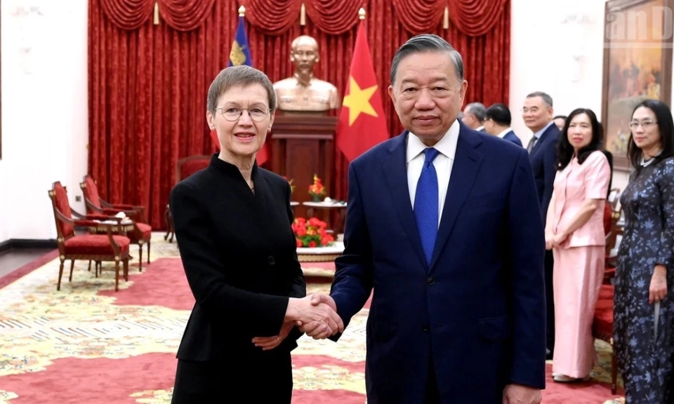 [Ảnh] Tổng B&iacute; thư, Chủ tịch nước T&ocirc; L&acirc;m tiếp Thủ tướng C&ocirc;ng quốc Liechtenstein Brigitte Haas